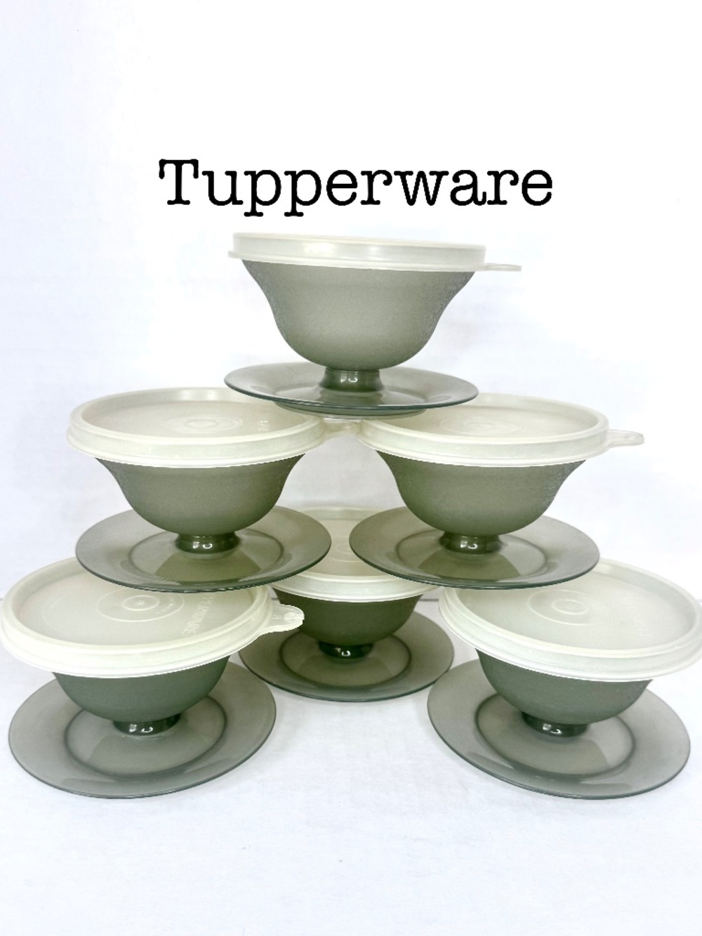 TUPPERWARE Vintage Dessert/Fruit/Sundae Cups Set of 6 sets Frosted Smoke Gray